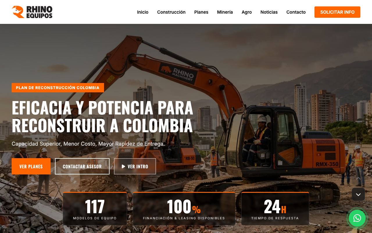 Rhino Equipos de Colombia website